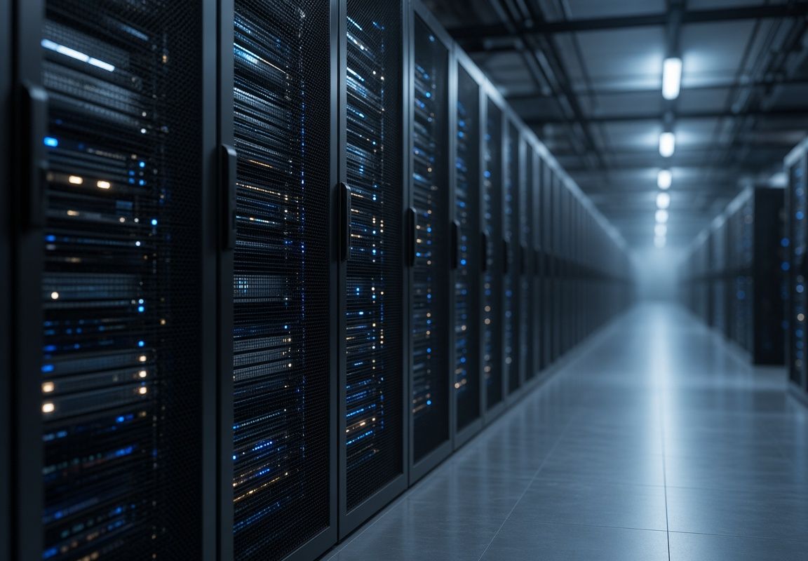 Server racks in a quiet data hall